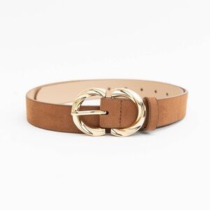 Double C Shaped Buckle Suede Belt- Brown